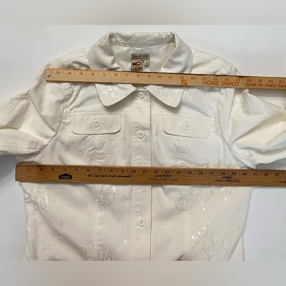Julie Mitchell Urban Collection embrodery sequin denim jacket ivory 14 - Picture 5 of 16
